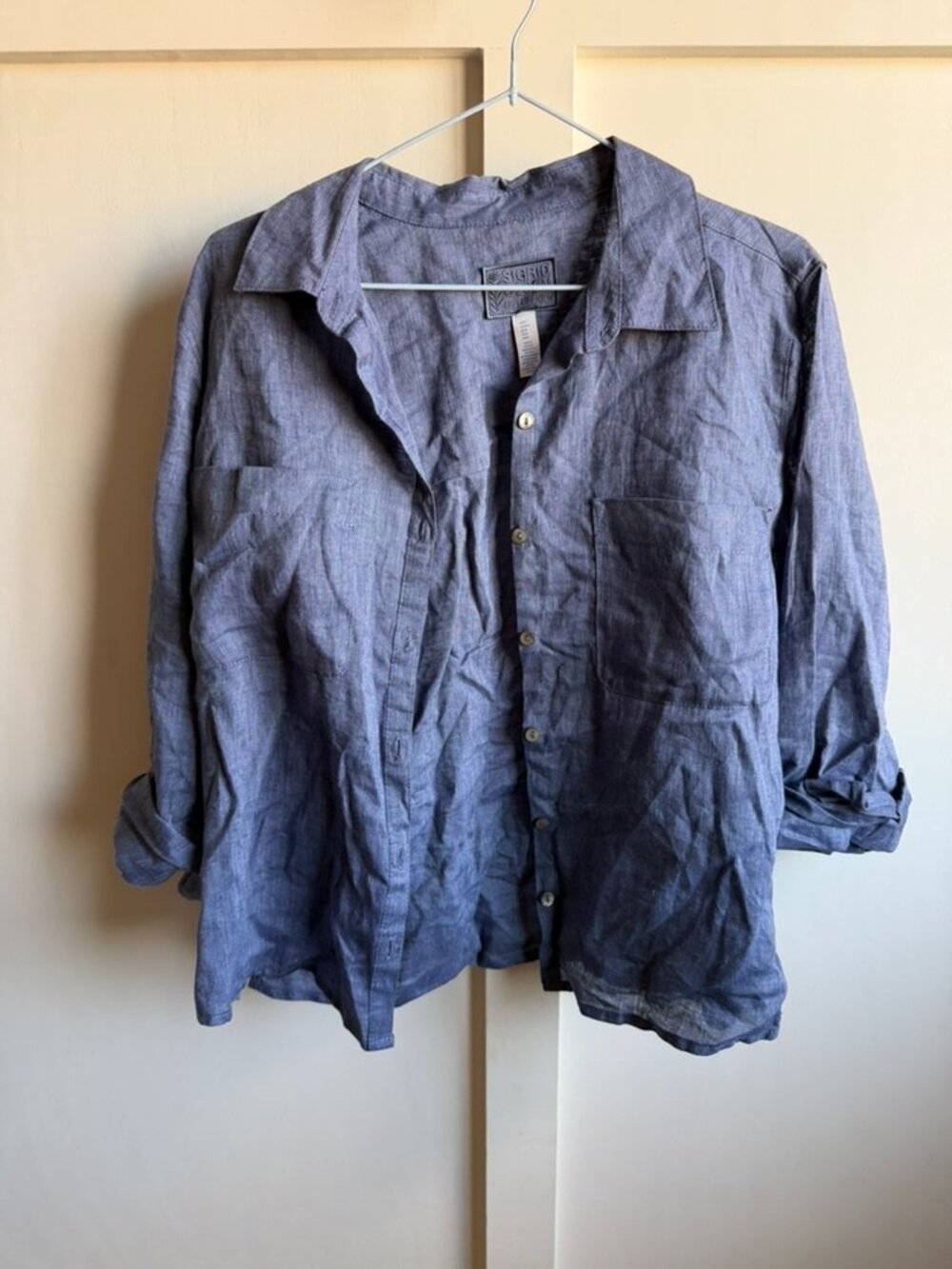 Sigrid Olsen Linen Long Sleeve Button Front Top Blue Sz M
